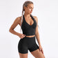 Halter Wrap Front Workout Tank V Neck Fitted Crop Top