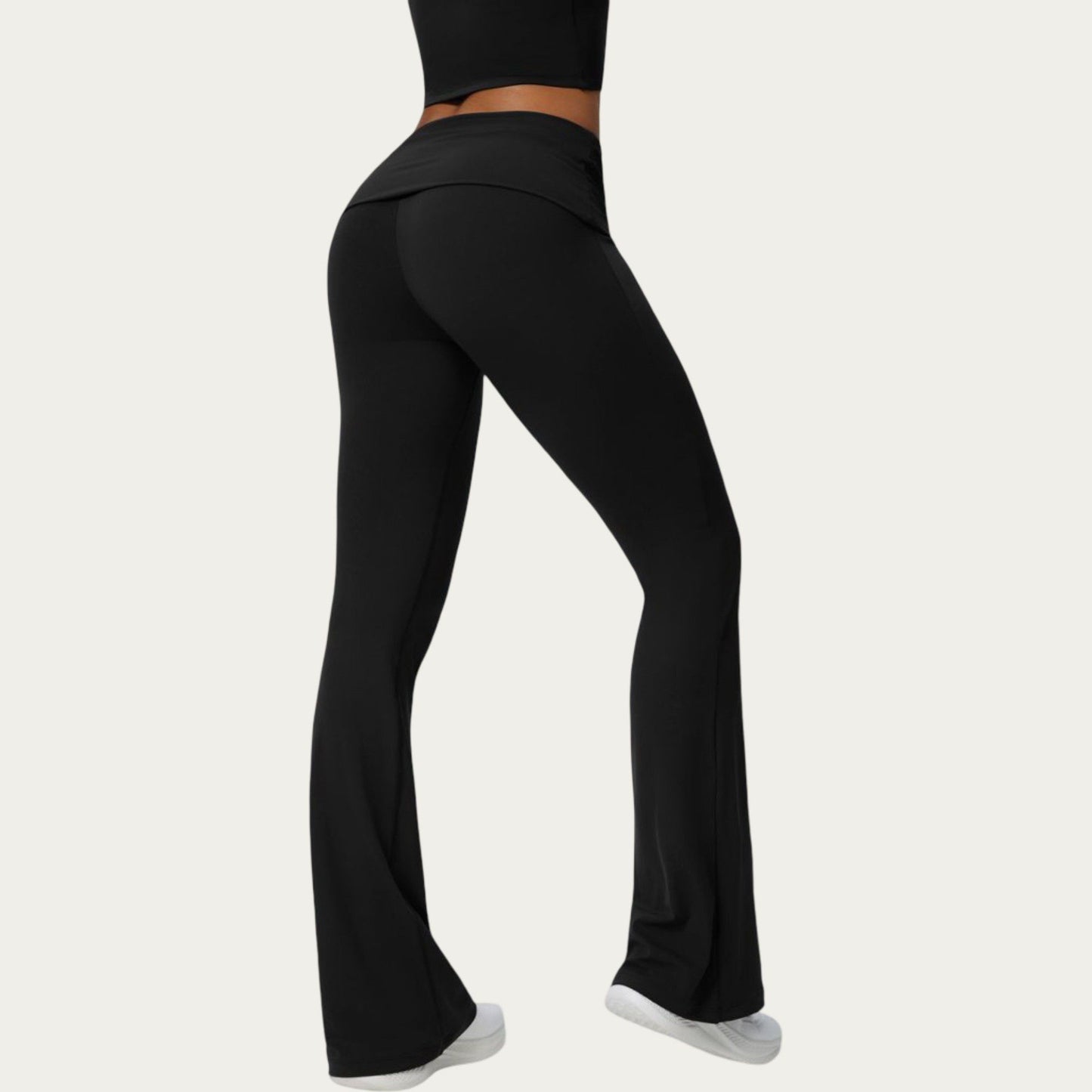 Foldover Waist Flare Leggings with Smooth Stretch Knit Fabric