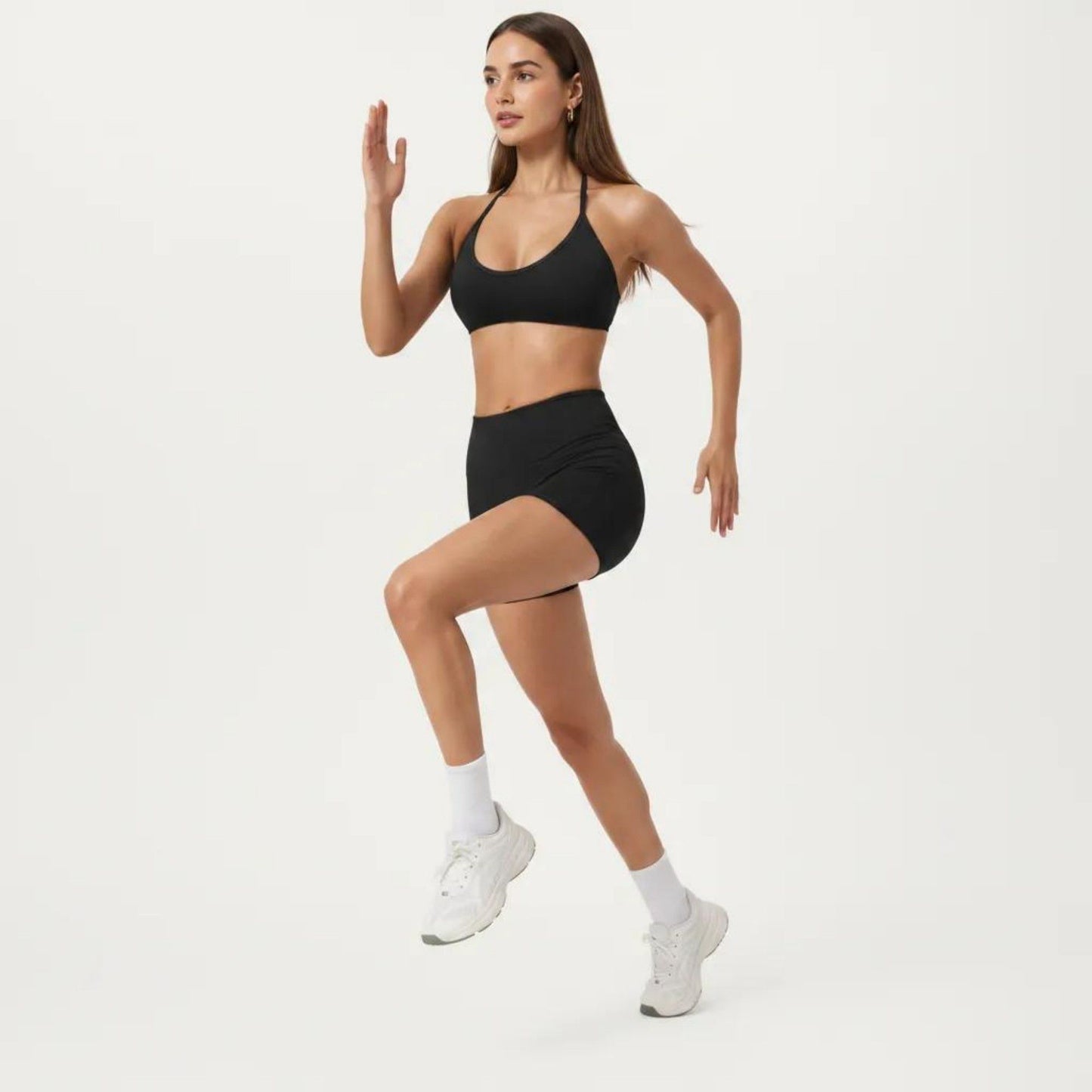 High Waist Mini Biker Shorts with Smooth Stretch Fabric and Seam Detail