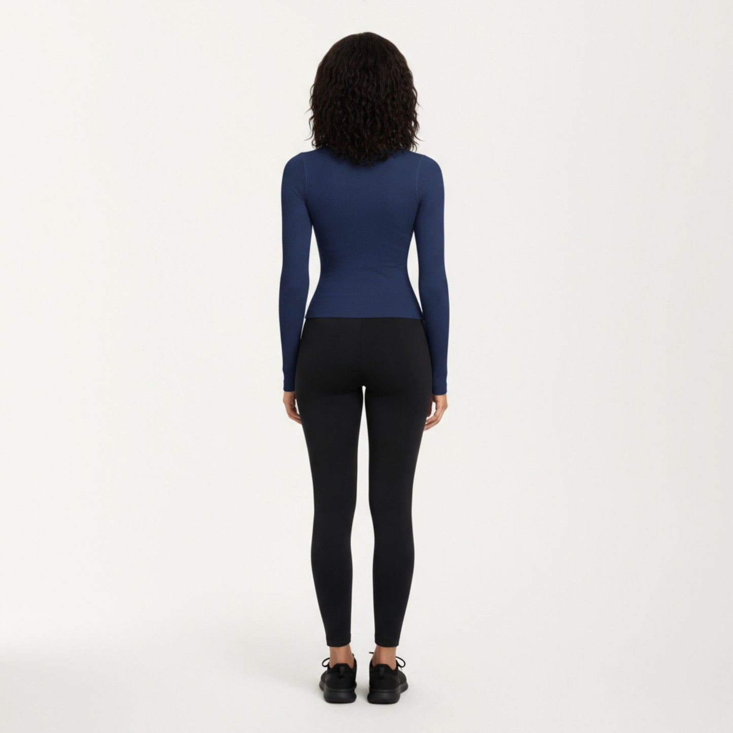 Ribbed Long Sleeve Fitted Top with Crew Neck and Thumbhole Cuffs