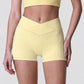 High Waist Crossover Athletic Shorts with Smooth Stretch Fabric and Fitted Biker Short Length