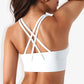 Scoop Neck Stretchy Cropped Banded Criss Cross Back Sports Bra