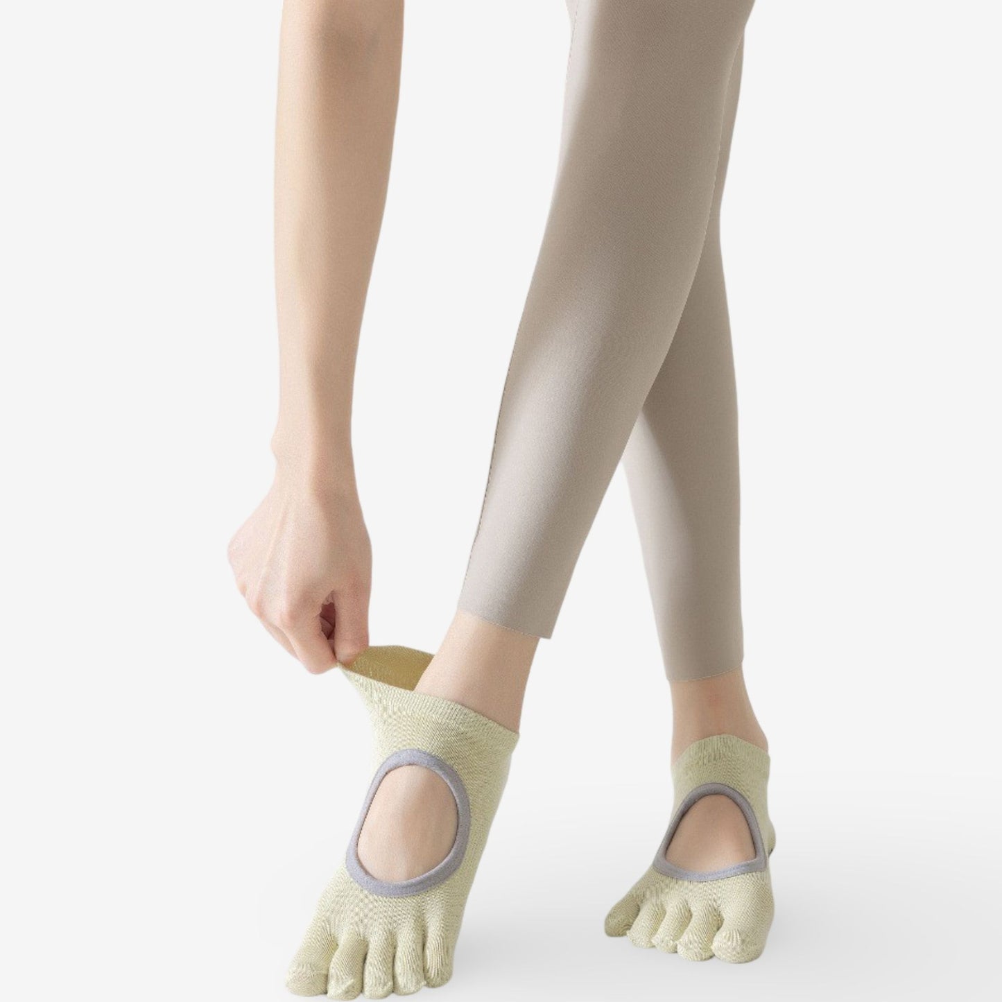 Cotton Pilates Yoga Socks with Grip, Five-Toe Design 3 Pack