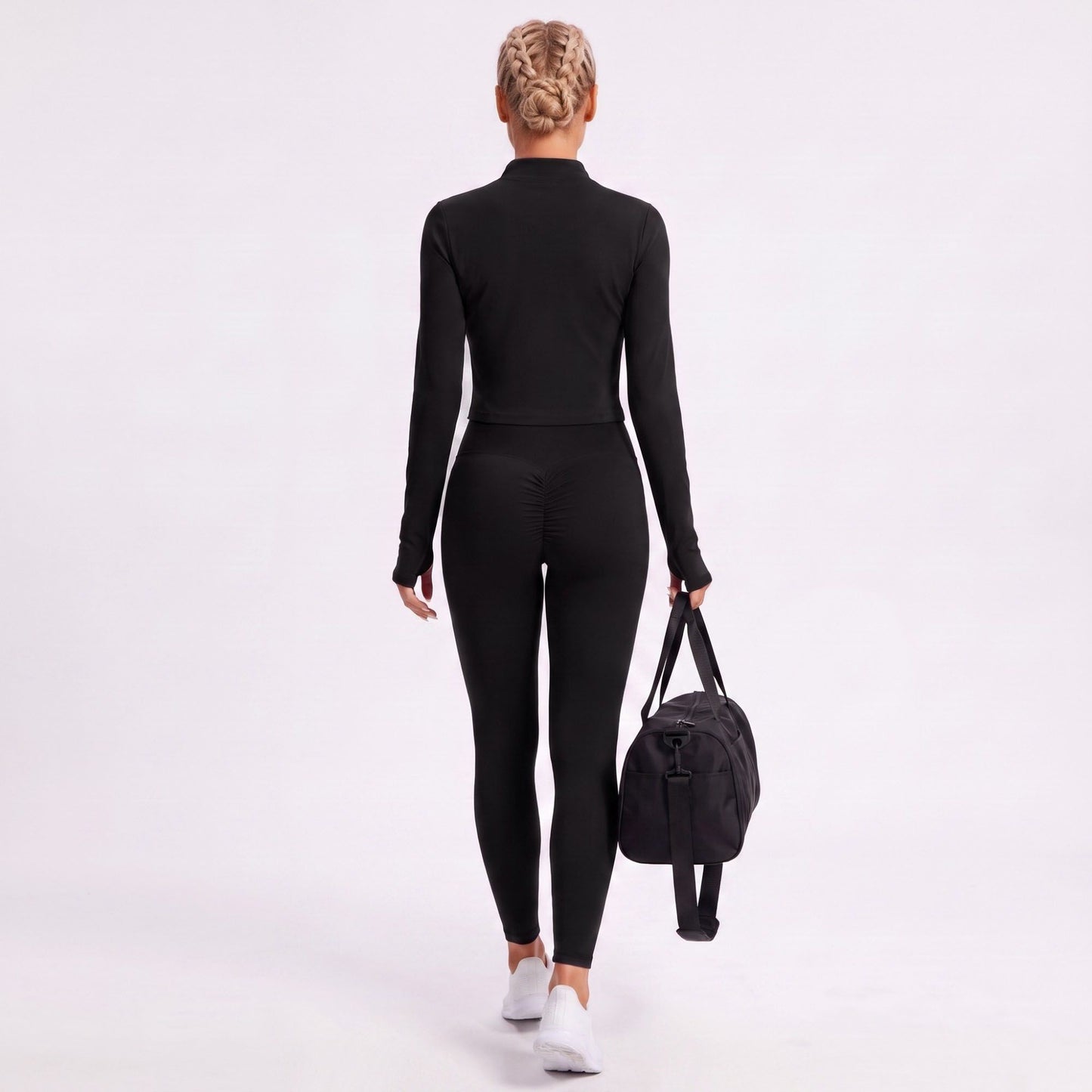 Cropped Full Zip Workout Jacket with Thumbholes