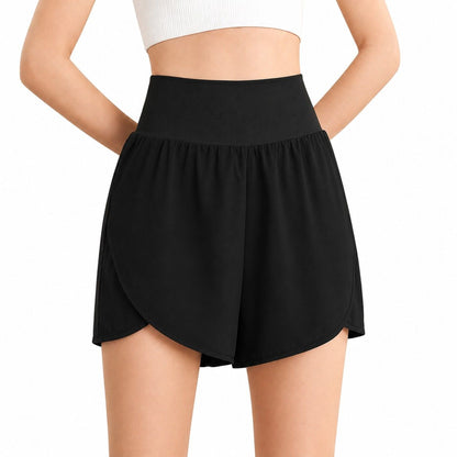 High Rise Running Shorts with Curved Hem and Side Pocket