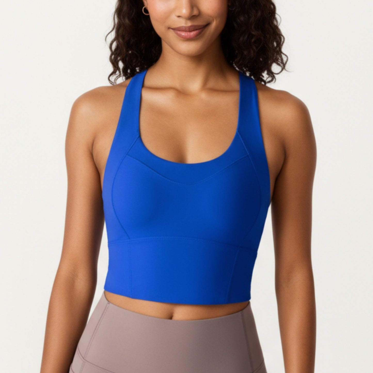 Cross Back Sports Tank Top with Scoop Neckline and Wide Supportive Band