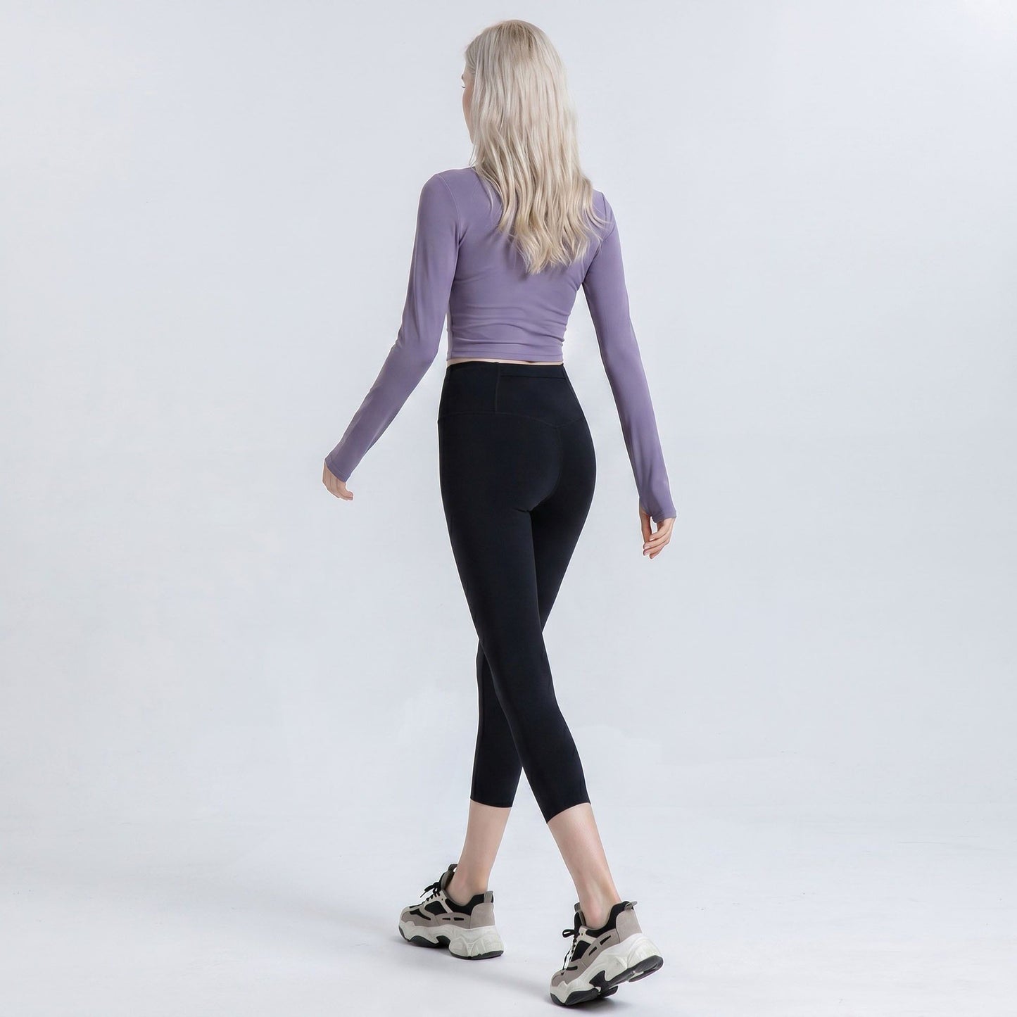 High Waist Capri Leggings with Wide Waistband Smooth Stretch Pull On Yoga Active Pants