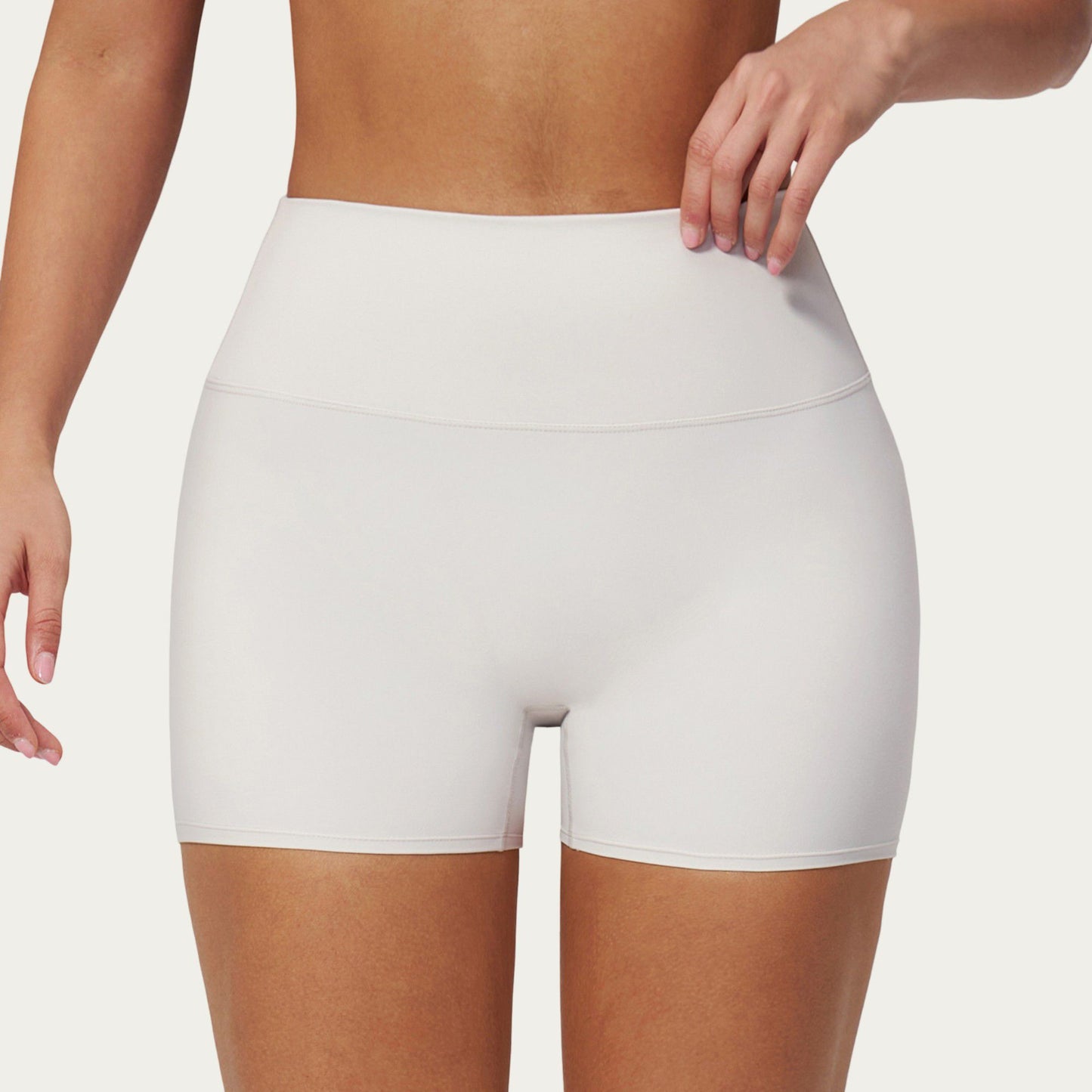 High Waist Mini Biker Shorts with Smooth Stretch Fabric and Seam Detail