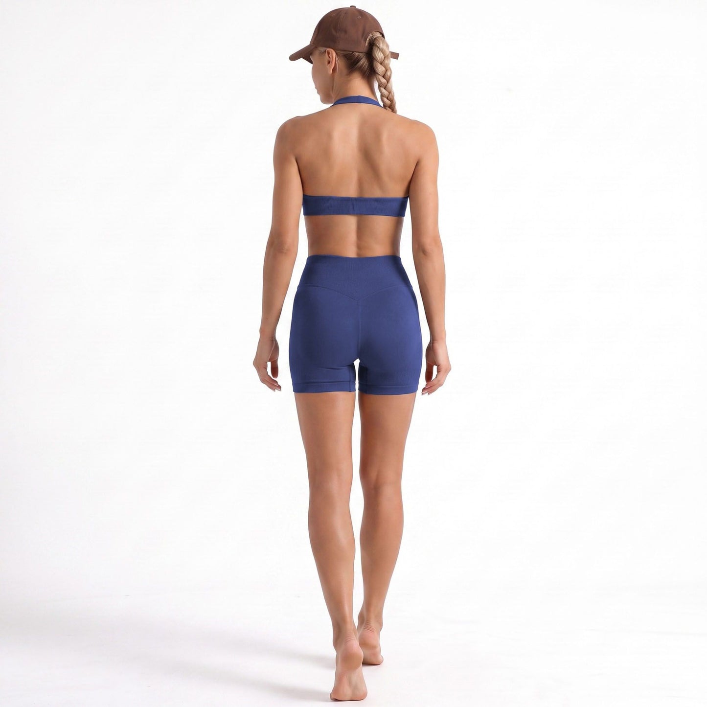 Seamless Halter Sports Bra with Ribbed Underband Open Back Workout Top for Athleisure