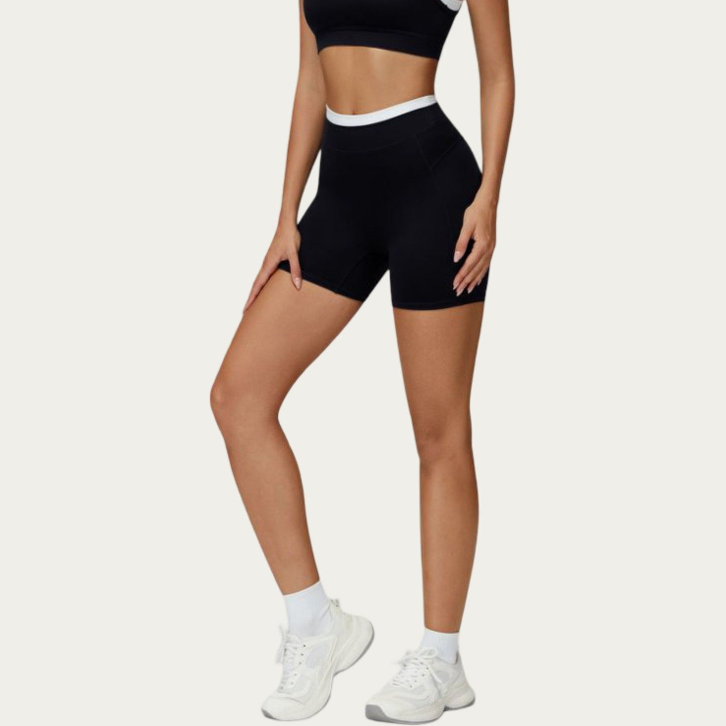 High Waist Biker Shorts with Smooth Stretch Fabric and Contrast Waistband