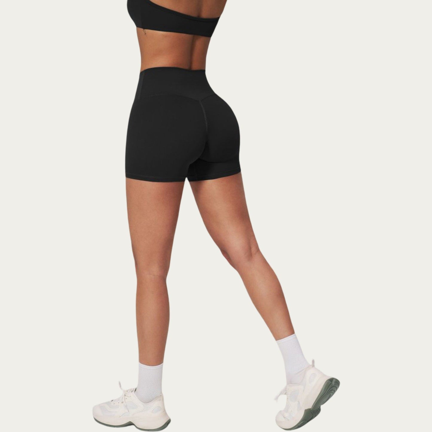High Waist Mini Biker Shorts with Smooth Stretch Fabric and Seam Detail