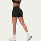 High Waist Mini Biker Shorts with Smooth Stretch Fabric and Seam Detail