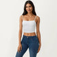 Longline Cami Sports Bra with Adjustable Straps and Straight Neckline