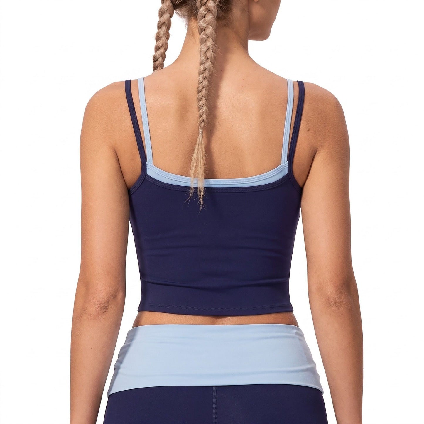 Double Strap Workout Tank Square Neck Fitted Crop Top