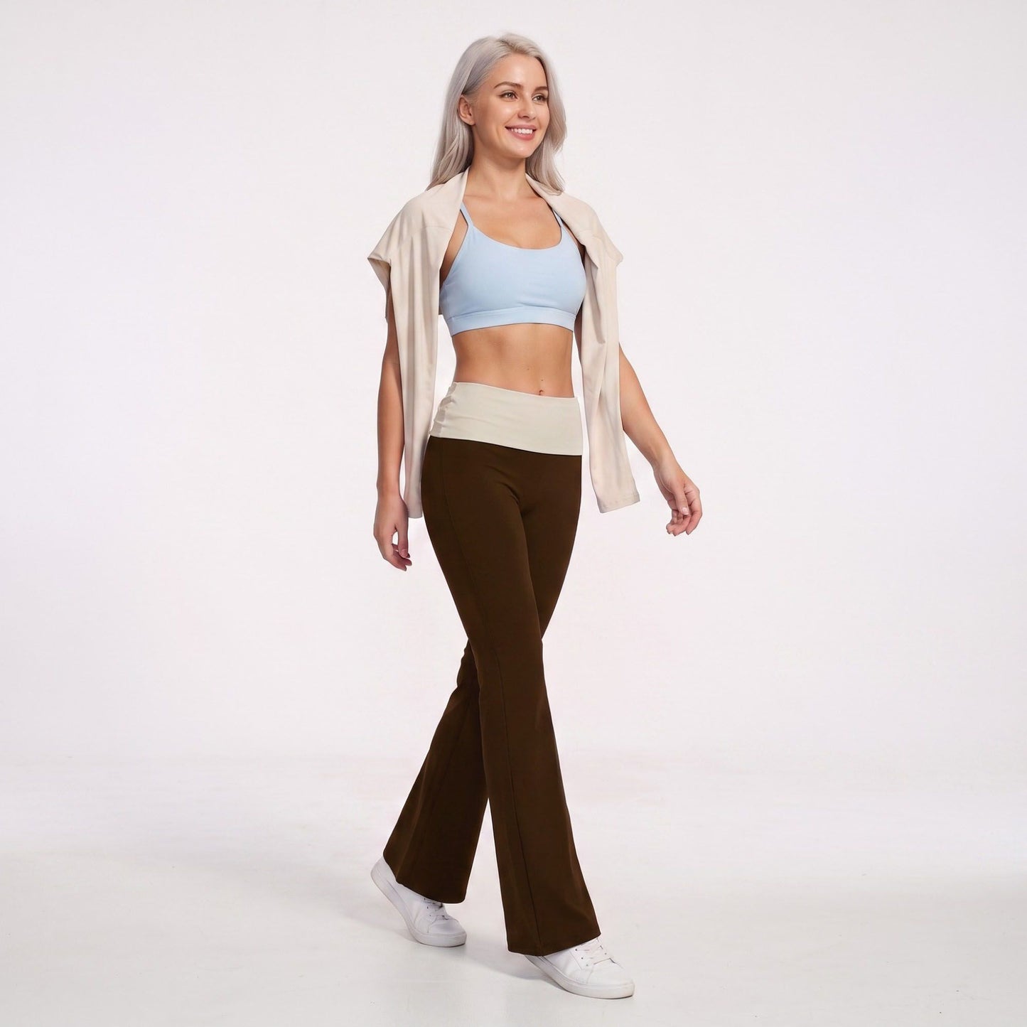 Foldover Waist Flare Yoga Pants Stretch Workout Pants