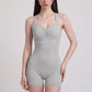 Sleeveless Active Romper with Cross Back Straps Ruched Bust Contour Seams and Fitted Shorts