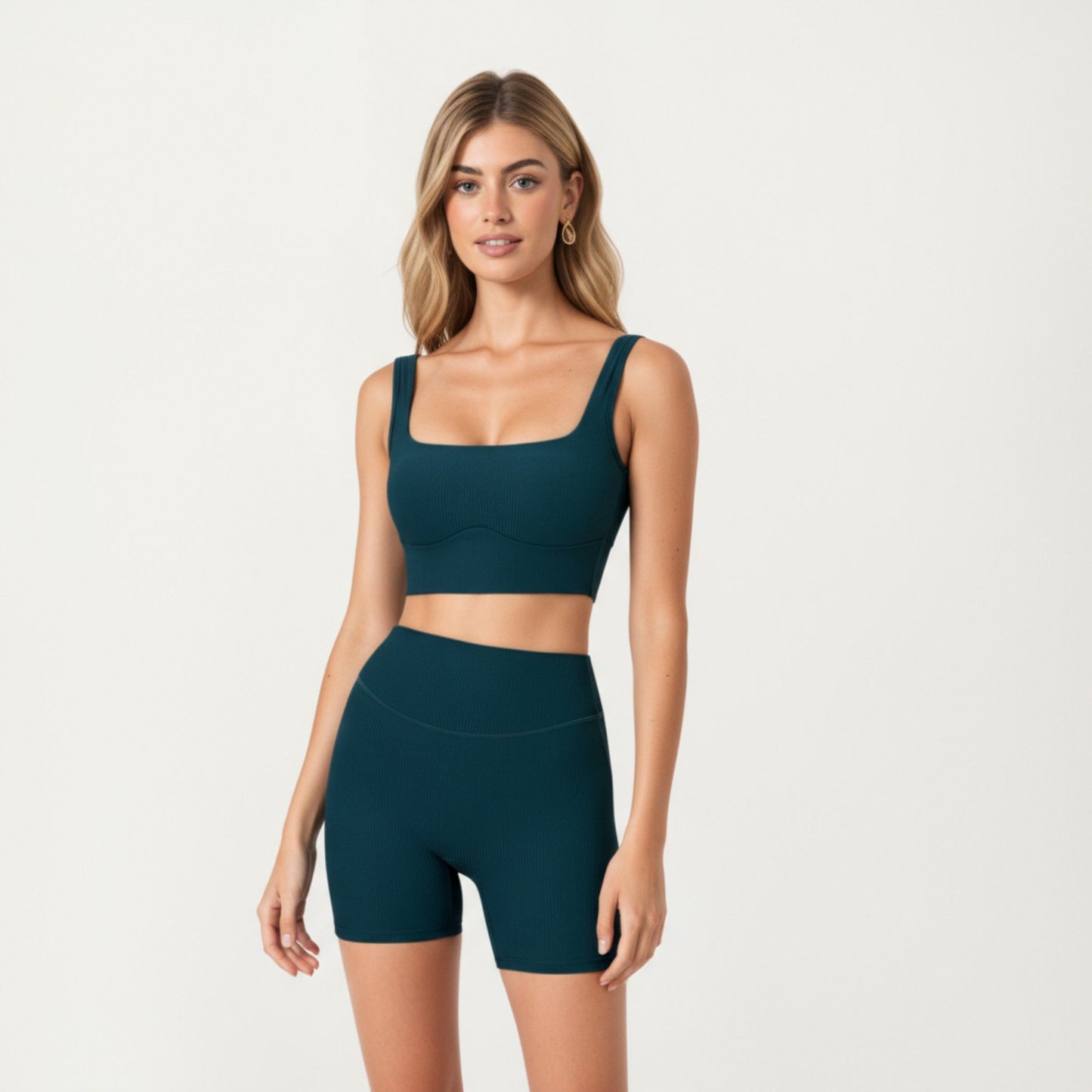 Square Neck Ribbed Cropped Tank Top with Seam Front Detail