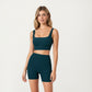 Square Neck Ribbed Cropped Tank Top with Seam Front Detail
