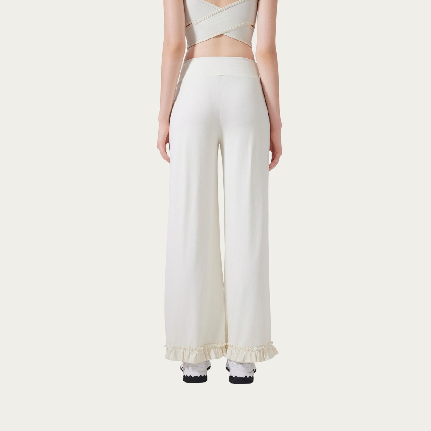 High Waist Wide Leg Sweatpants with Ruffle Hem Detail