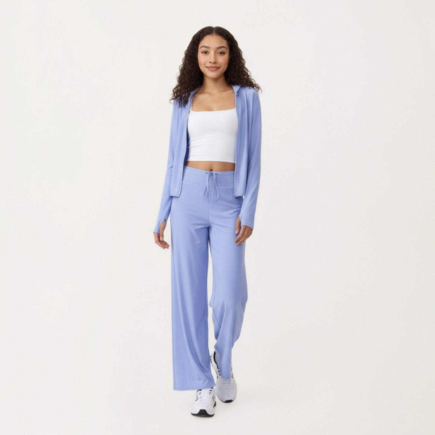 High Waist Wide Leg Sweatpants with Drawstring Waistband