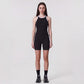 High Waist Ribbed Biker Shorts with Side Pocket and Adjustable Drawcord Detail