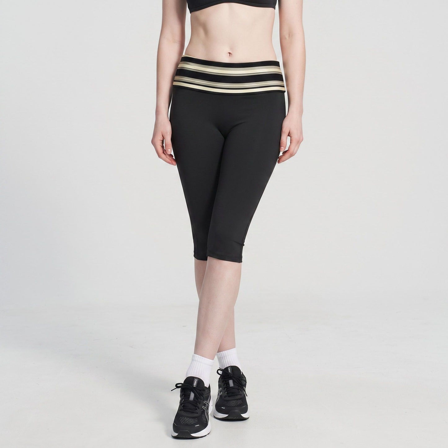Striped Foldover Waist Capri Leggings Fitted Cropped Yoga Pants for Workouts and Athleisure