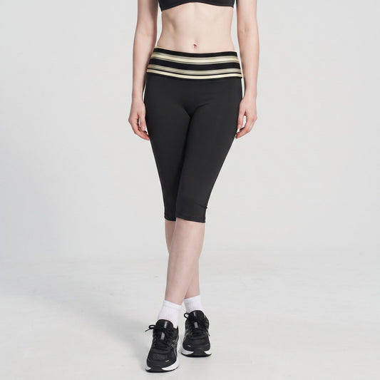 Striped Foldover Waist Capri Leggings Fitted Cropped Yoga Pants for Workouts and Athleisure