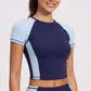 Short Sleeve Cropped Workout Top Crew Neck Fitted Athletic Shirt for Running Gym Training