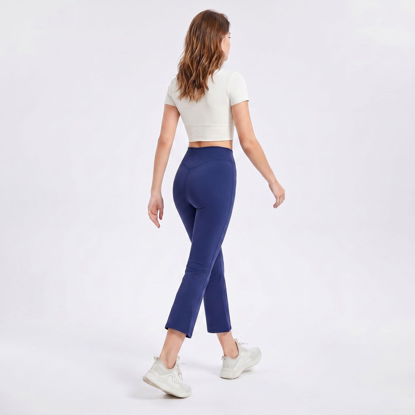 High Waist Cropped Flare Yoga Pants with Wide Waistband Smooth Stretch Workout Leggings