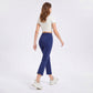 High Waist Cropped Flare Yoga Pants with Wide Waistband Smooth Stretch Workout Leggings