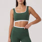 Padded Contrast Trim Sports Bra Tank Top Square Neck Workout Yoga Crop Top