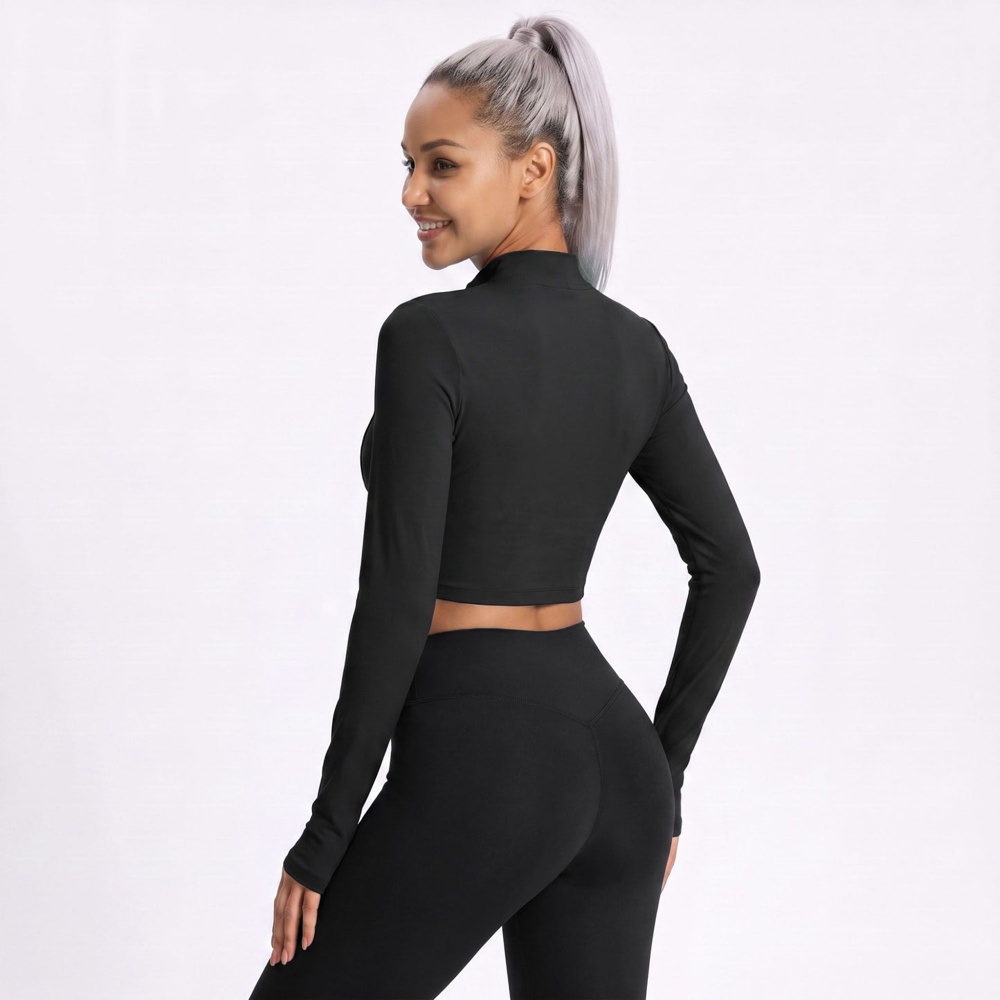 Cropped Full Zip Workout Jacket with Thumbholes