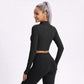 Cropped Full Zip Workout Jacket with Thumbholes