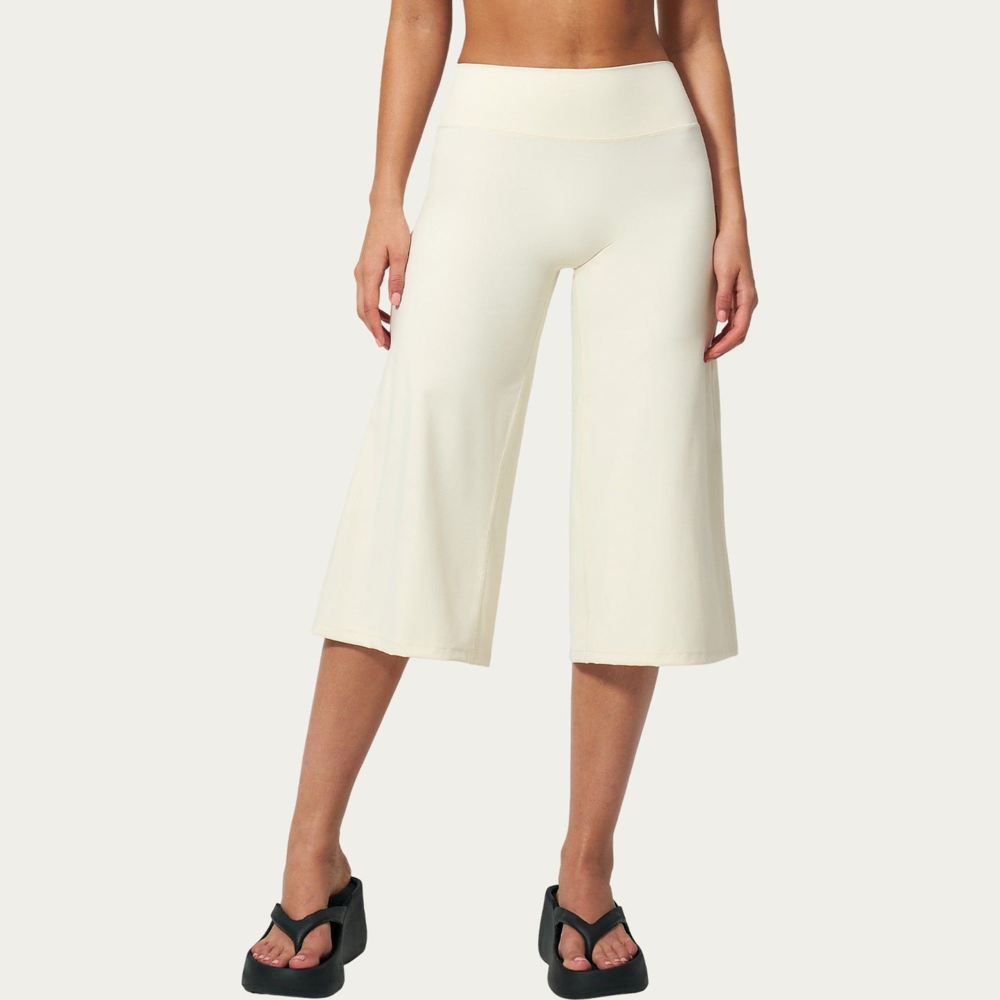 High Waist Capri Wide Leg Pants with Smooth Stretch Fabric and Relaxed Fit