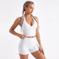 Halter Wrap Front Workout Tank V Neck Fitted Crop Top
