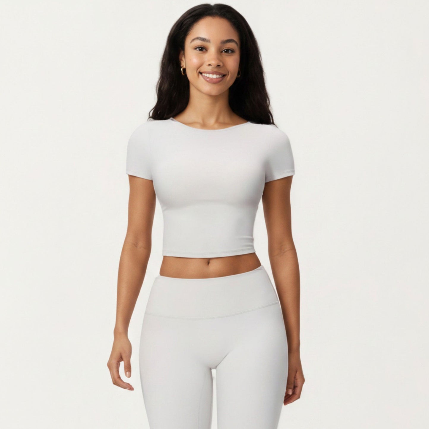 Short Sleeve Cropped Active Top with Crew Neck and Smooth Stretch Fit