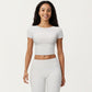 Short Sleeve Cropped Active Top with Crew Neck and Smooth Stretch Fit