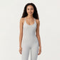 Scoop Neck Full-Length Activewear Bodysuit with Spaghetti Straps