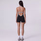 Sleeveless Active Romper with Built In Bra Halter Neck Contrast Trim and Fitted Shorts