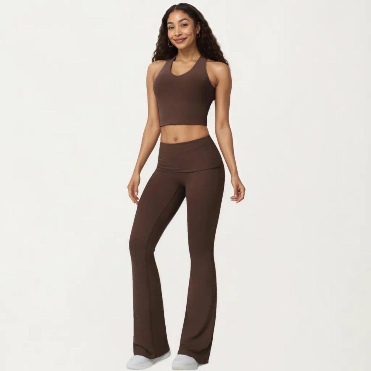 Foldover Waist Flare Leggings with Smooth Stretch Knit Fabric