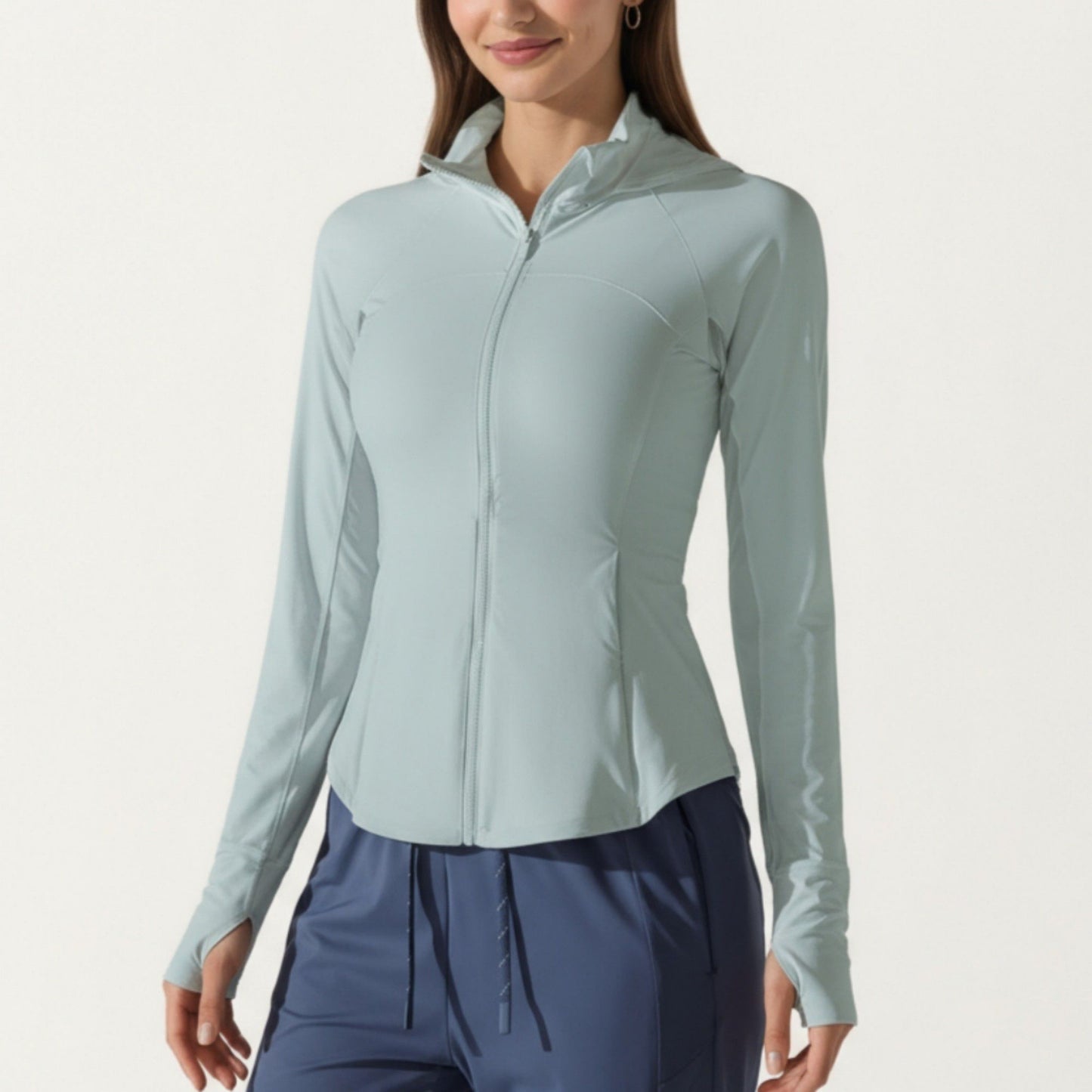 Full Zip Long Sleeve Active Jacket with Fitted Silhouette and High Neck