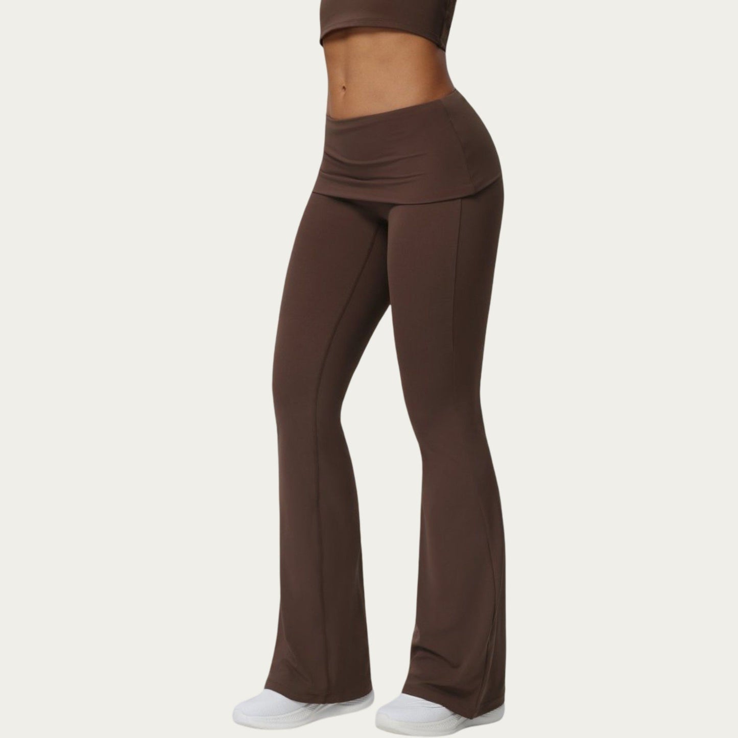 Foldover Waist Flare Leggings with Smooth Stretch Knit Fabric