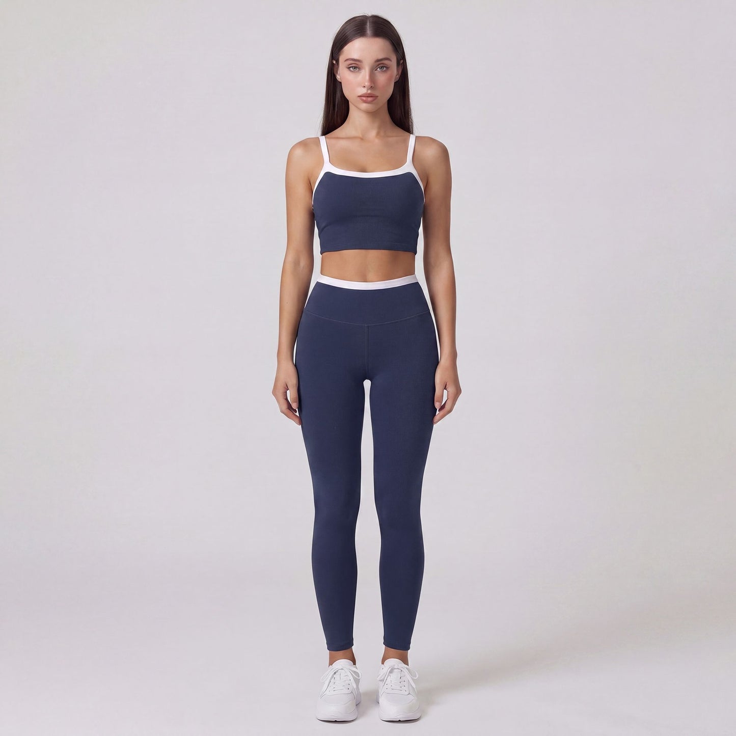 High Waist Contrast Waistband Full Length Active Leggings for Workouts and Everyday Wear