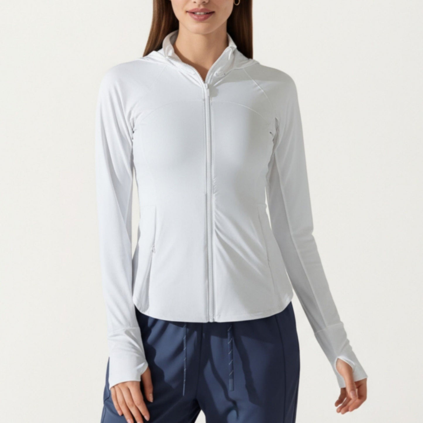 Full Zip Long Sleeve Active Jacket with Fitted Silhouette and High Neck