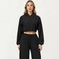 Cropped Zip Front Jacket with Elastic Hem and Long Sleeves
