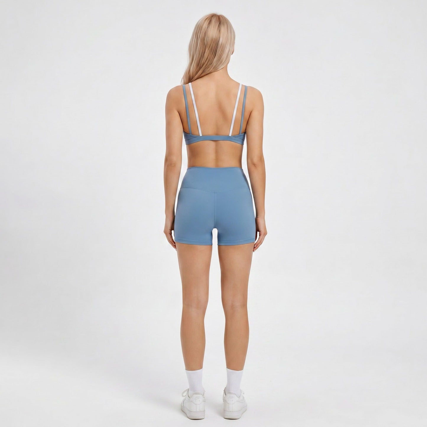 Padded Double Strap V Neck Sports Bra Tank Top Contrast Trim Workout Yoga Crop Top
