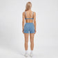 Padded Double Strap V Neck Sports Bra Tank Top Contrast Trim Workout Yoga Crop Top