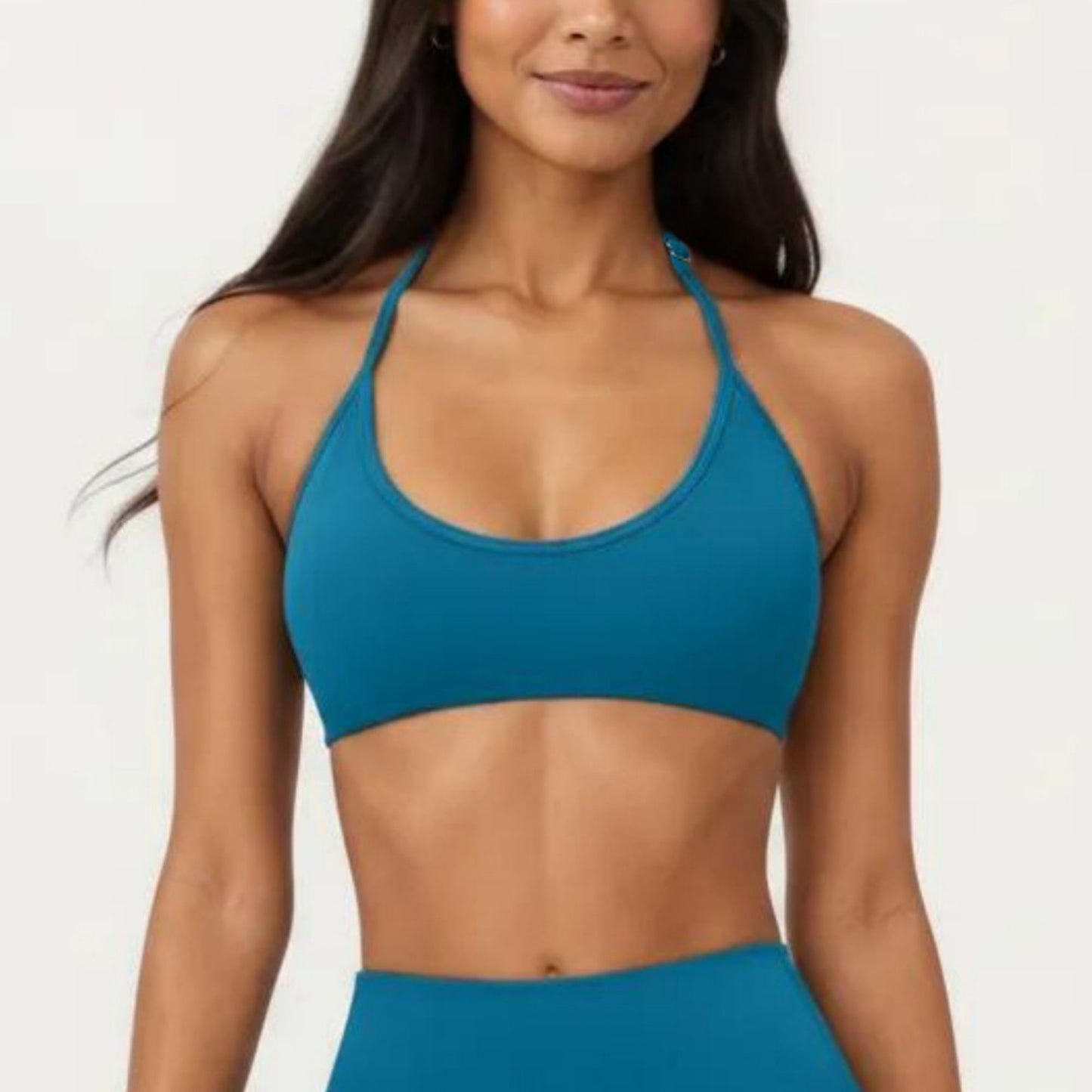 Halter Sports Bra with Open Back and Smooth Stretch Athletic Fit