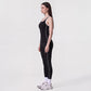 Sleeveless One Piece Active Jumpsuit with Contrast Piping Scoop Neck and Full Length Legging Fit