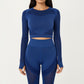 Long Sleeve Seamless Crop Top with Ribbed Texture and Contour Panels